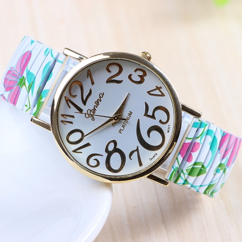 Floral Stretch Strap Ladies Watch
