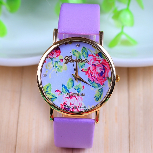 Ladies Leather Watch Vintage Purple