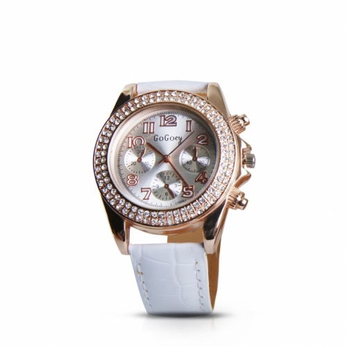 Leather Crystals Watch Gold