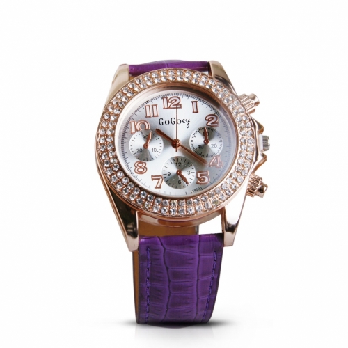 Leather Crystals Watch Gold