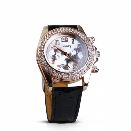 Leather Crystals Watch Gold