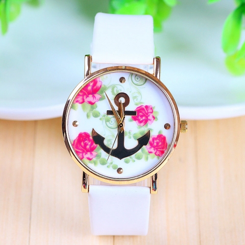 Ladies Leather Watch Anchor & Flowers